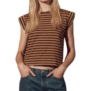 THE GREAT. The Peak Tee Over Dyed Suntan Gondola Stripe Size 0 XS